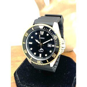 Casio Mens Watch MDV106G-1AV Quartz Gold Black Dial Analog 44mm Rubber Band 2784